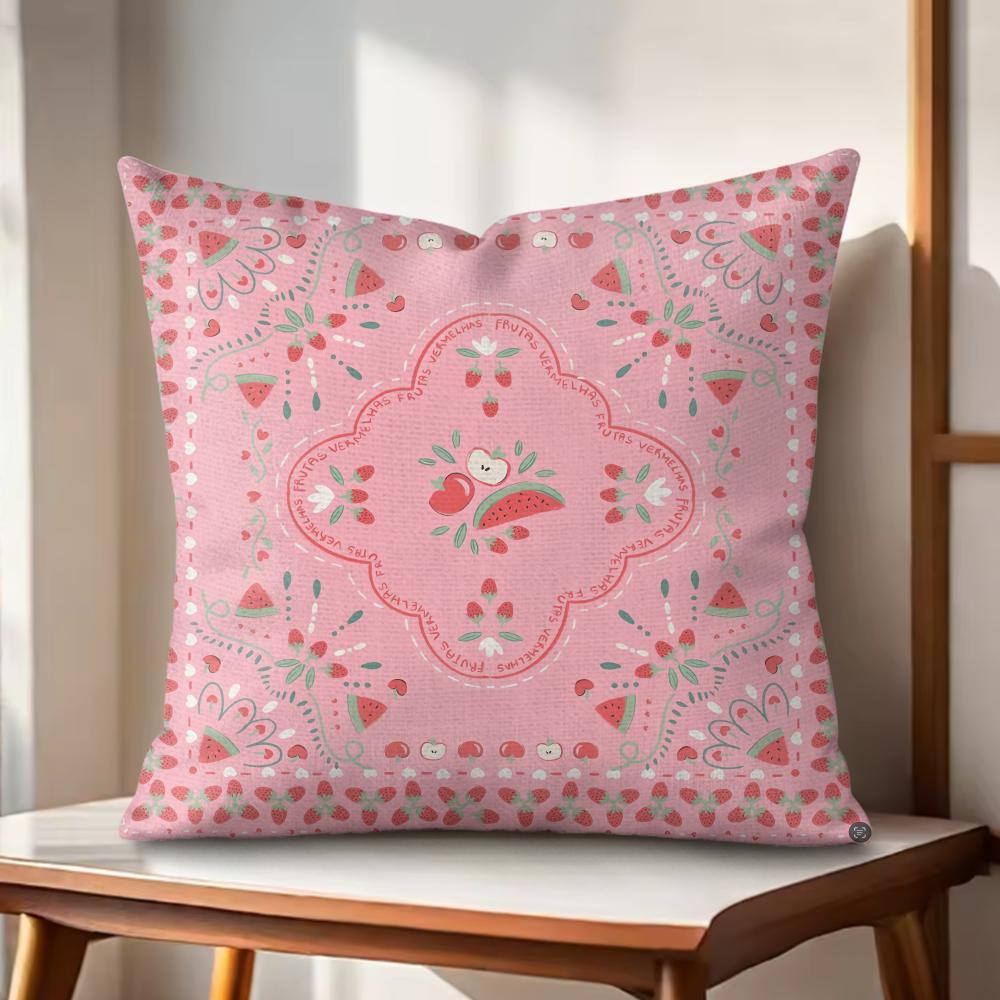 Pink retro flowers Cushion Cover Natural Linen Organic Fabric DoubleSided Printing Couch Pillow Covers Home Decor