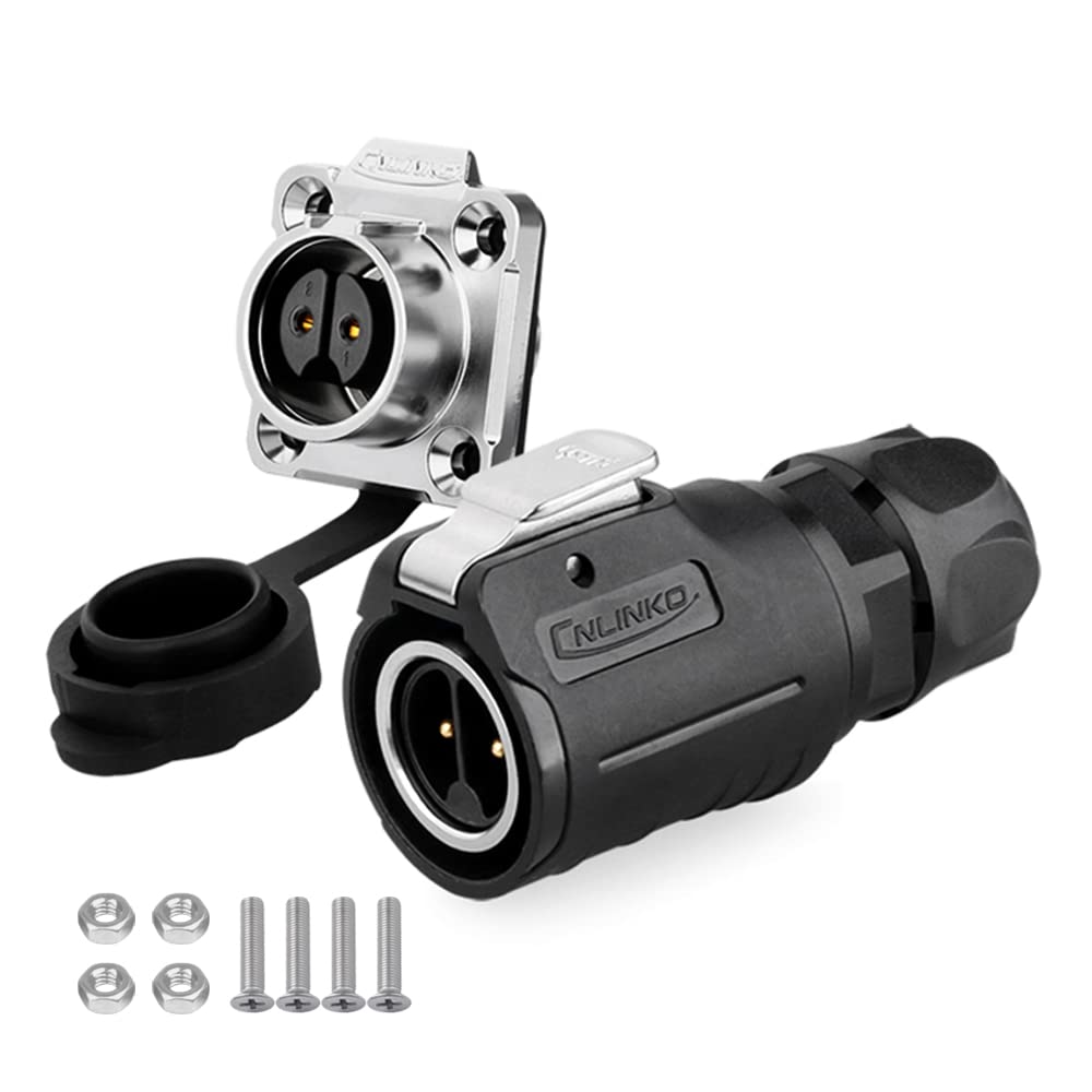 CNLINKO M16 2 Pin Vibration Resistance Outdoor Electrical Cable Connector, LED Pin Connectors Waterproof IP68, for Industrial Socket Panel Automotive