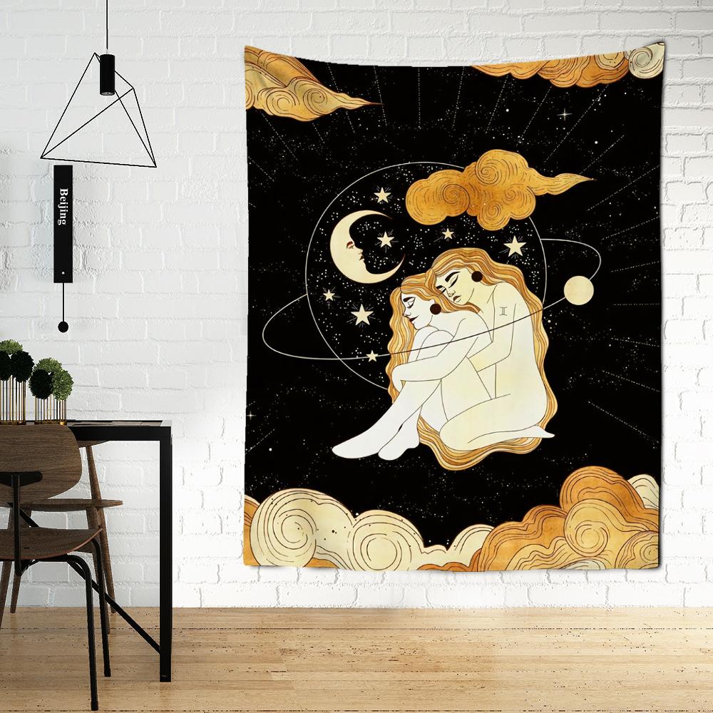 Психоделический гобелен с луной и звездой, настенный гобелен, магия, научная фантастика, богемный хиппи, Таро, искусство, общежитие для девочек, домашний декор