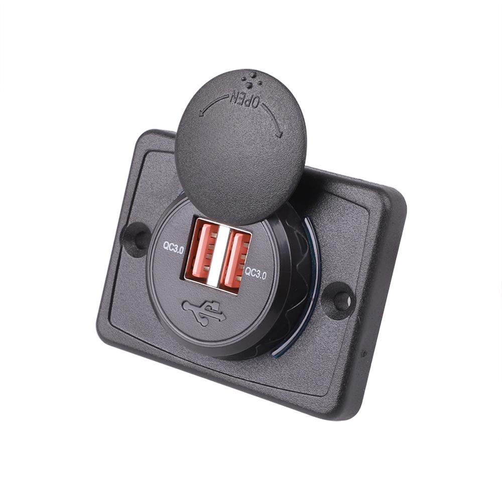 3.1A Dual USB Car Charger Socket Adapter with Sliding Cap 12V-24V 36W QC 3.0 Quick Charge Power Outlet for Bus RV Boat ATV Auto Motorbike Waterproof