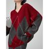 2025 Plus Size Autumn Women Plaid New Sweaters V-neck Knitting Basic Fashion O-Neck Style Loose Red Pullover Sweater
