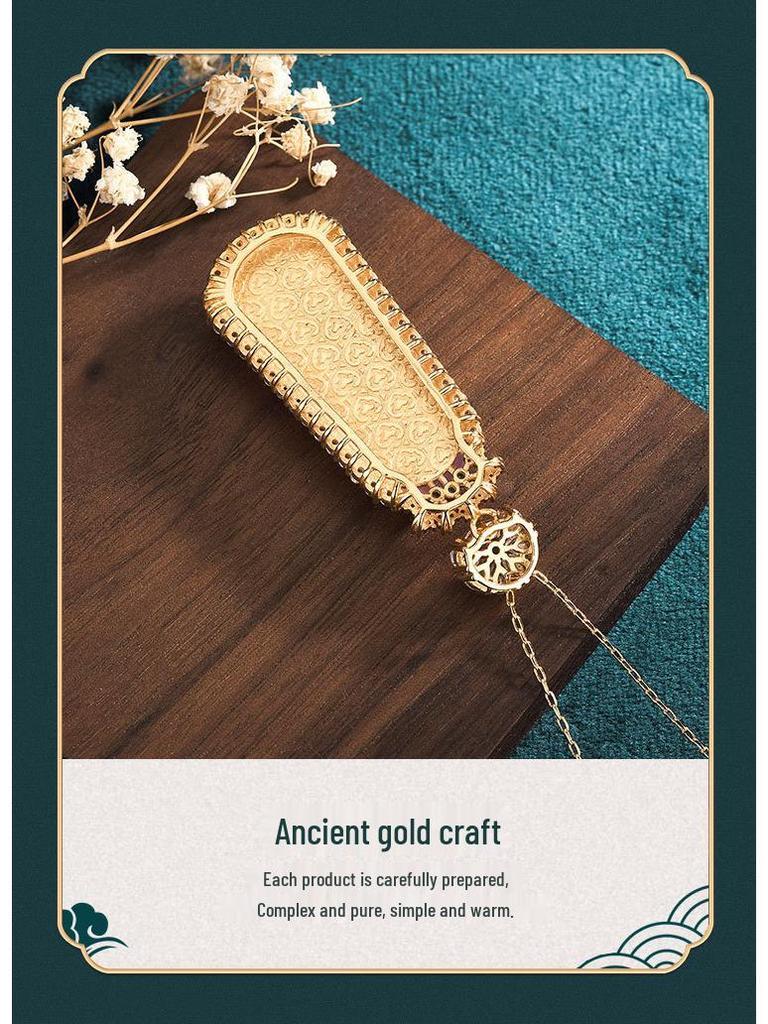 2022 Весна/Лето Китайский стиль Позолоченная медь Амулет мира Натуральный фиолетовый агат Подвеска Ожерелье