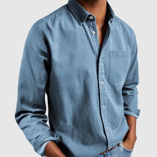 Spring Fall Men Shirt with Chest Pocket Turn-down Collar Button-down Top Long Sleeve Solid Color Loose Cardigan Casual Daily Shirt