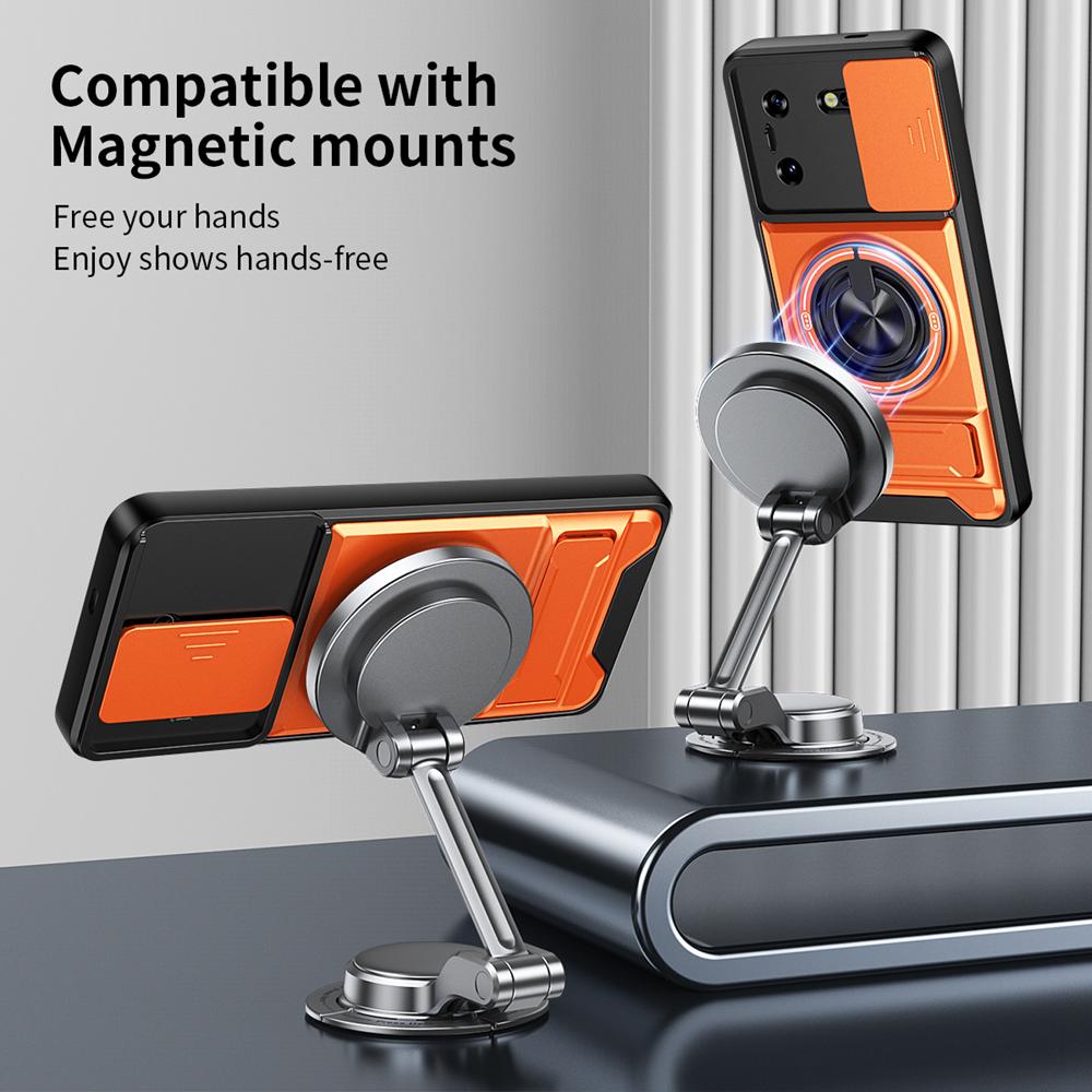 KEYSION Magnetic Phone Case for TECNO Pova 5 5 Pro 5G Slide Camera Lens Protection Upright Kickstand Ring Shockproof Back Cover