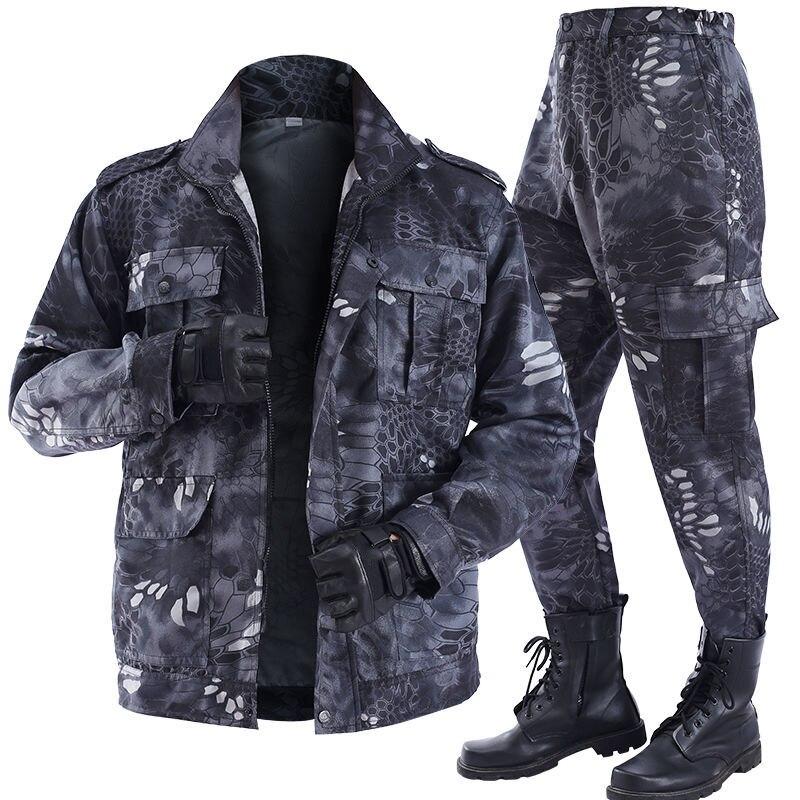 Men's Spring and Summer Soft and Thin Outdoor Suit Black Python Pattern Wear-resistant Overalls Labor Insurance Cloth