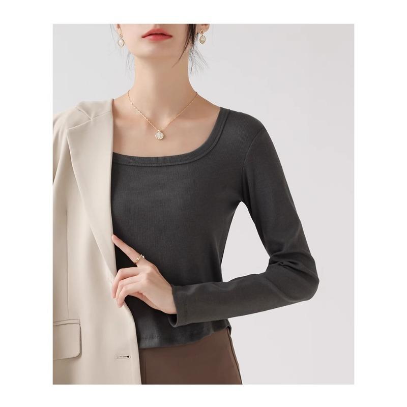 Футболка с длинными рукавами и квадратным воротником для женщин