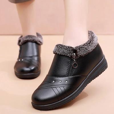 Повседневные зимние ботинки для женщин, 2023 г., нескользящие плюшевые зимние ботинки на молнии, женские однотонные теплые ботинки на плоской подошве с хлопковой подкладкой для мамы