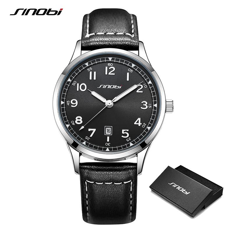 SINOBI Модный дизайн, мужские часы, оригинальные кожаные ремешки, мужские кварцевые наручные часы, лучшие роскошные мужские лучшие подарки, светящиеся часы