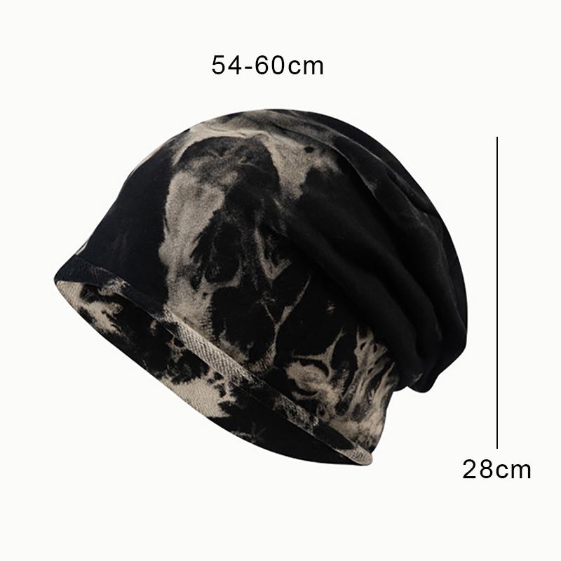 Autumn Winter Tie-Dye Warm Hat for Women Men Hip Hop Beanie Skullies Fordable Adult Outdoor Soft Casual Bonnet Skullcaps Unisex Retro Windproof Bonnet