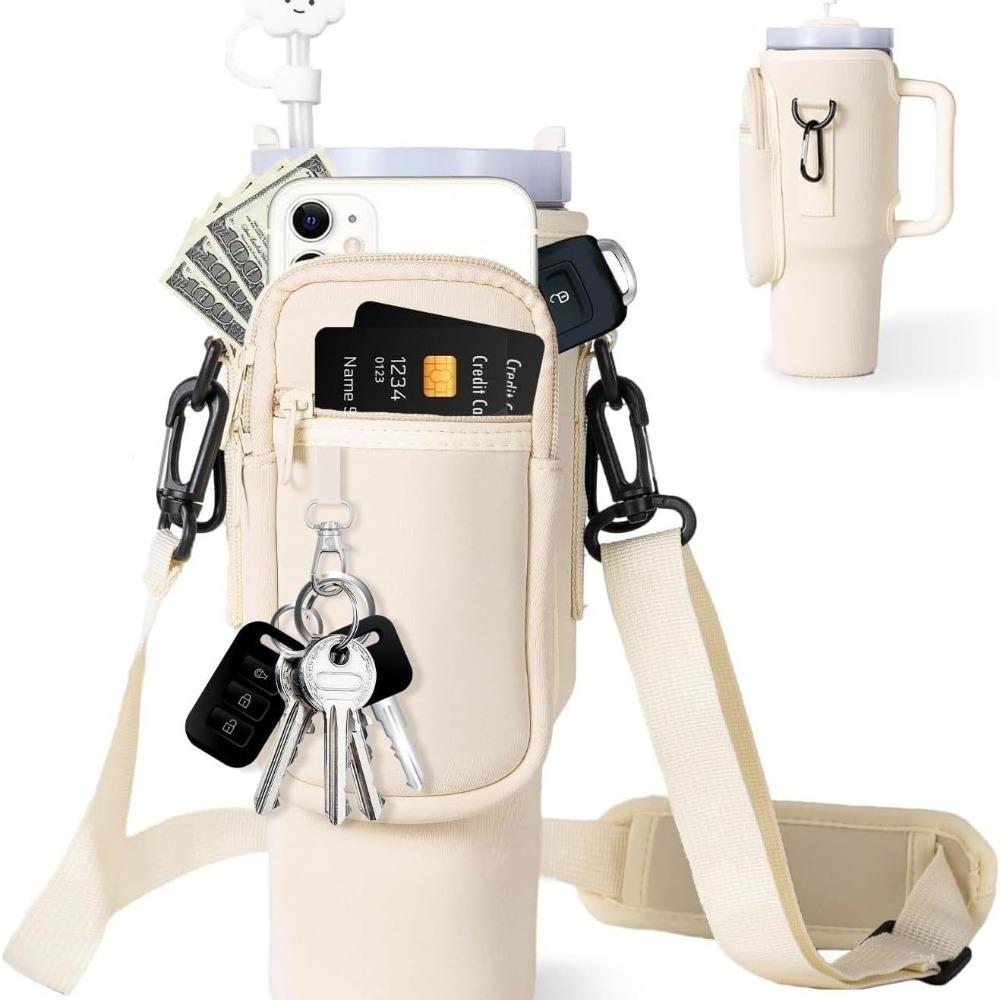 Neoprene Water Bottle Pouch Zipped Pocket Insulated Mug Cover Tumbler Cup Sleeve  Hiking