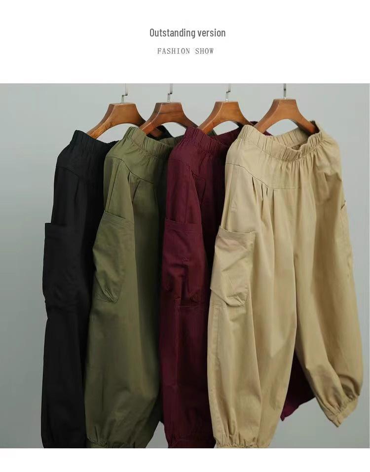 Женские облегающие брюки гаремы из чистого хлопка - Летние бриджи 2024 года с высокой талией, свободными манжетами и большими размерами