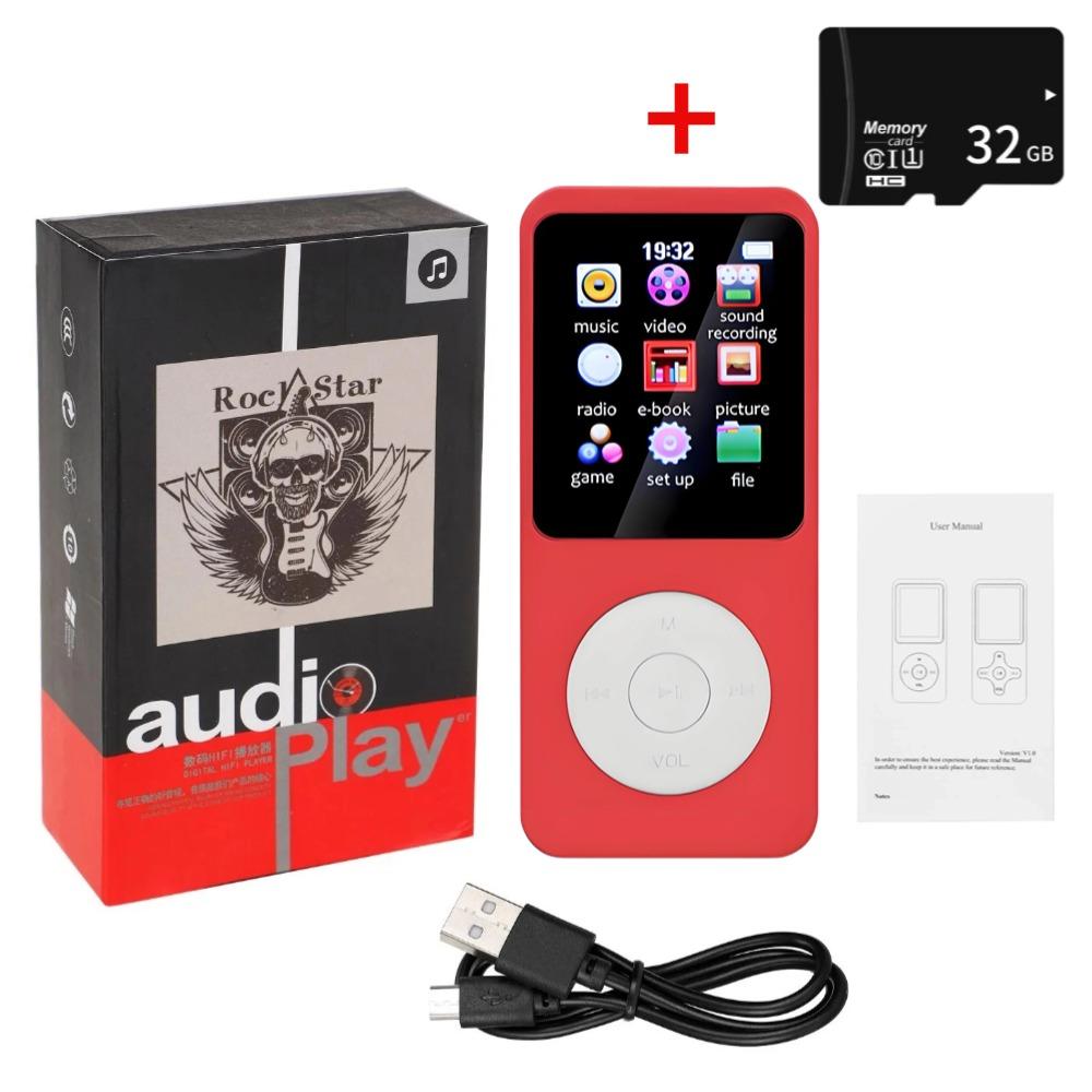 Мини-MP3-MP4-плееры FM-радио Bluetooth-совместимый 5.4-стерео музыкальный плеер Портативный динамик Поддержка FM TF-карты Электронная книга Диктофон Встроенный микрофон