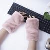 Fleece Lined Half Finger Mittens Elastic Cuff Faux Fur Hand Warmer  Office Typing