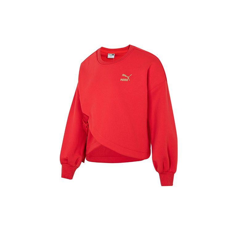 Puma Solid Color Sport Casual Round Neck Short Long Sleeve Sweatshirt Women Tops Red 539590-11