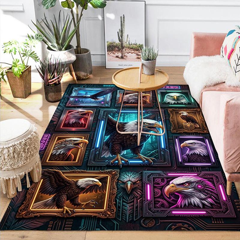 Eagle Frames Neon Artwork Pattern Rug Floor Mat for Living Room or Bedroom Soft and Comfortable Carpet a Gift for Birthday and Holiday.