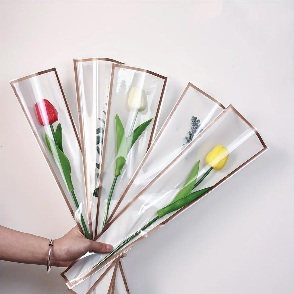 50/100 шт. Одиночный рукав для розы, упаковка для цветов, упаковка для букета, День святого Валентина, с прозрачным целлофановым пакетом для упаковки цветов.