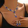 Luxury Sparkling Water Drop Necklace Earrings Set, High-End, Bridal Jewelry