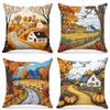 Осенние сельские пейзажи, набивные декоративные подушки, квадратная полиэстеровая наволочка, современная декоративная наволочка для диванной подушки