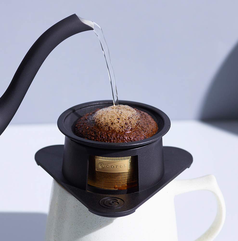 Cores Coffee Dripper, Developed In Collaboration with Maruyama Coffee, Gold Filter, Black, Single Cup, C211BK, No Paper Filter Required, Flavor,