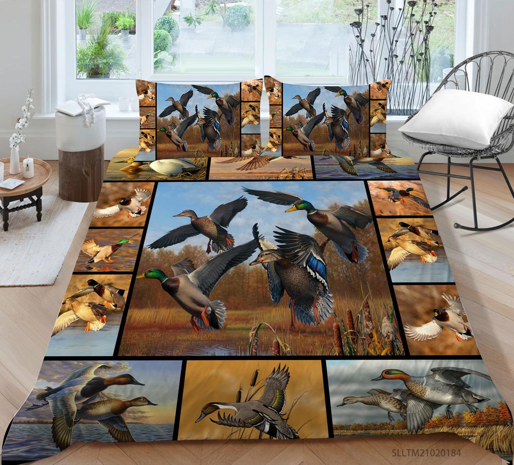 3D Animal Pattern Bedding Bird Print Quilt Cover Pillowcase 2 or 3 Full Size Twin Bed Microfiber Fabric Soft Washable Zipper Home Decoration