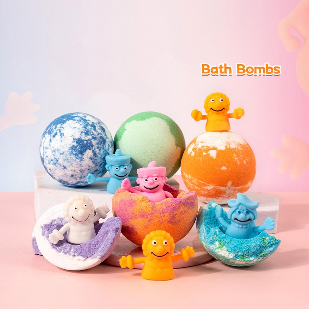 Handmade Bath Bombs with Surprise Thumb Toys Inside for Kids Gentle Nourishing Plant Oil Extract Bath Ball Gift Set