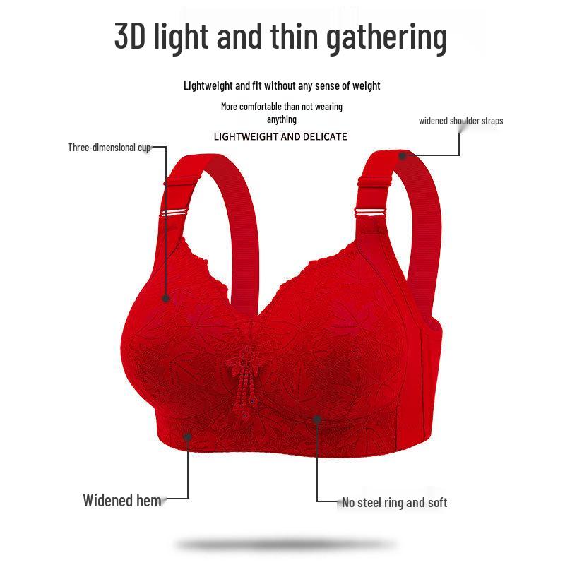 Красный кружевной беспроводной бюстгальтер большого размера с тонкой чашкой и стильной спинкой
