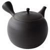 Tokoname-yaki Gyokumitsu Kiln Teapot with Ceramesh Ceramic Tea Strainer (Large Capacity, Approx. 480ml) - Black Kiln-Change Finish with Striped