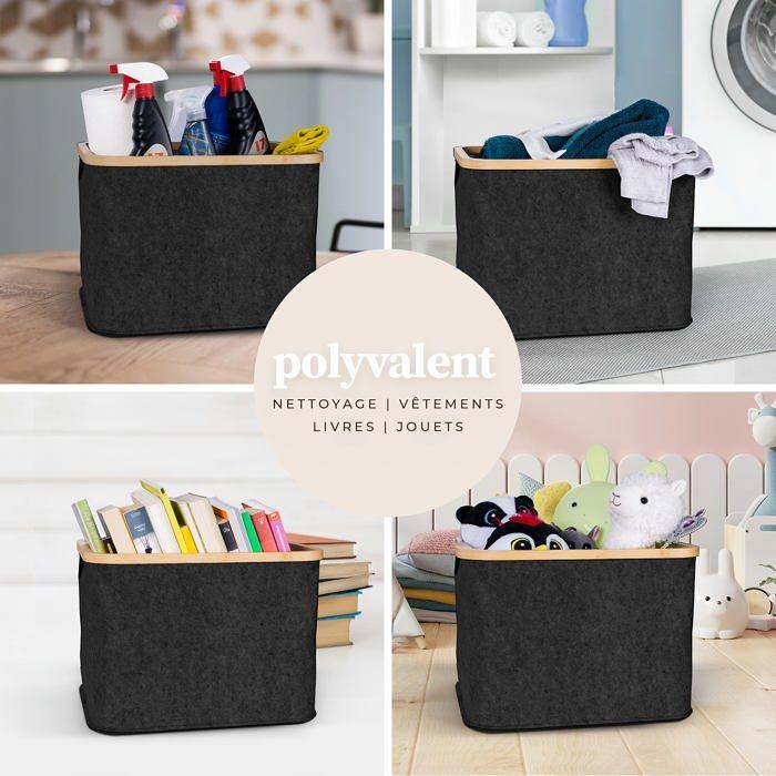 Panier de rangement - hennez - grand panier feutre 40l - gris - avec couvercle - style contemporain