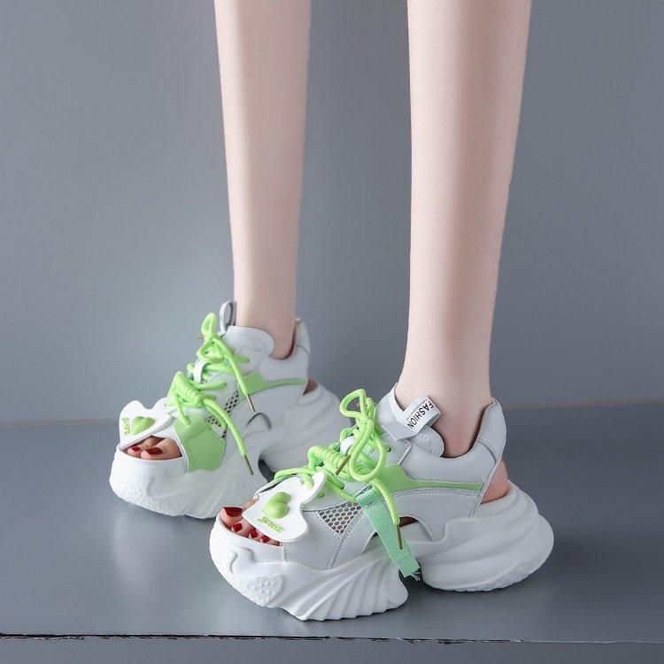 Модные летние милые женские кроссовки сетка высокий верх спортивные высокий каблук танкетка сандалии дышащие повседневные