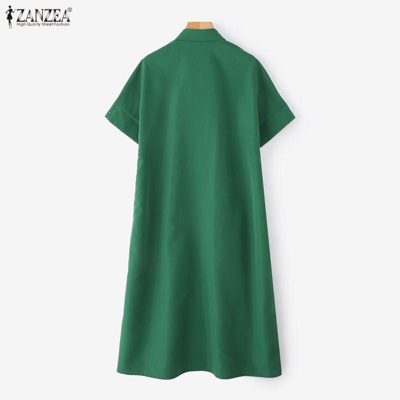 ZANZEA Женское повседневное платье с отложным воротником, цветочной вышивкой, летнее, с коротким рукавом