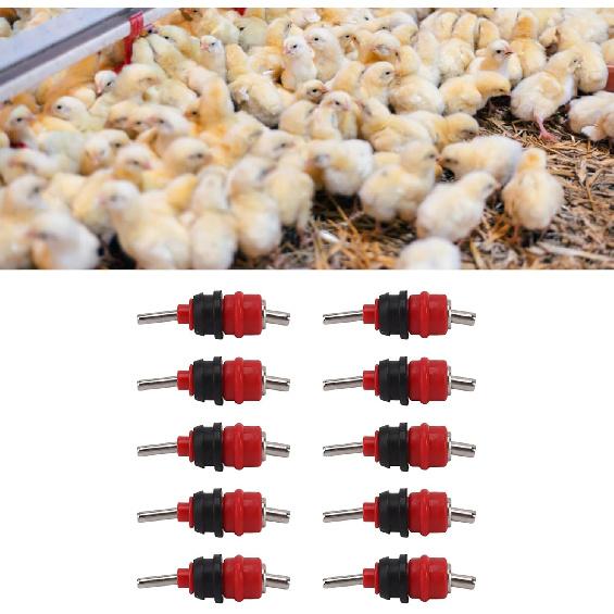 10pcs Automatic Chicken Water Nipple, Horizontal Poultry Drinking Water Feeders Screw Style Chicken Drinkers for Poultry Hen Duck Red Steel Ball