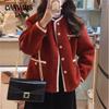 Autumn and Winter Women's Cardigan Casual Slim Sweater Small Fragrant Wind Women Red Jacket Women Design Top