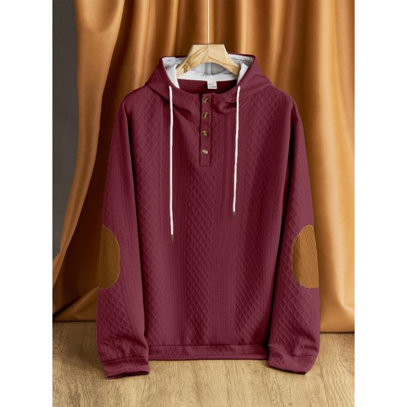 Men S Casual Pullover Hooded Solid Color Jacquard Thick Sweatshirt