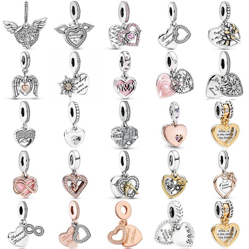 Новинка, подвеска из стерлингового серебра 925 пробы, от руки, мама, сердце и крылья ангела, подвеска в виде генеалогического дерева, бусина, подходит для модного браслета, ювелирные изделия своими руками