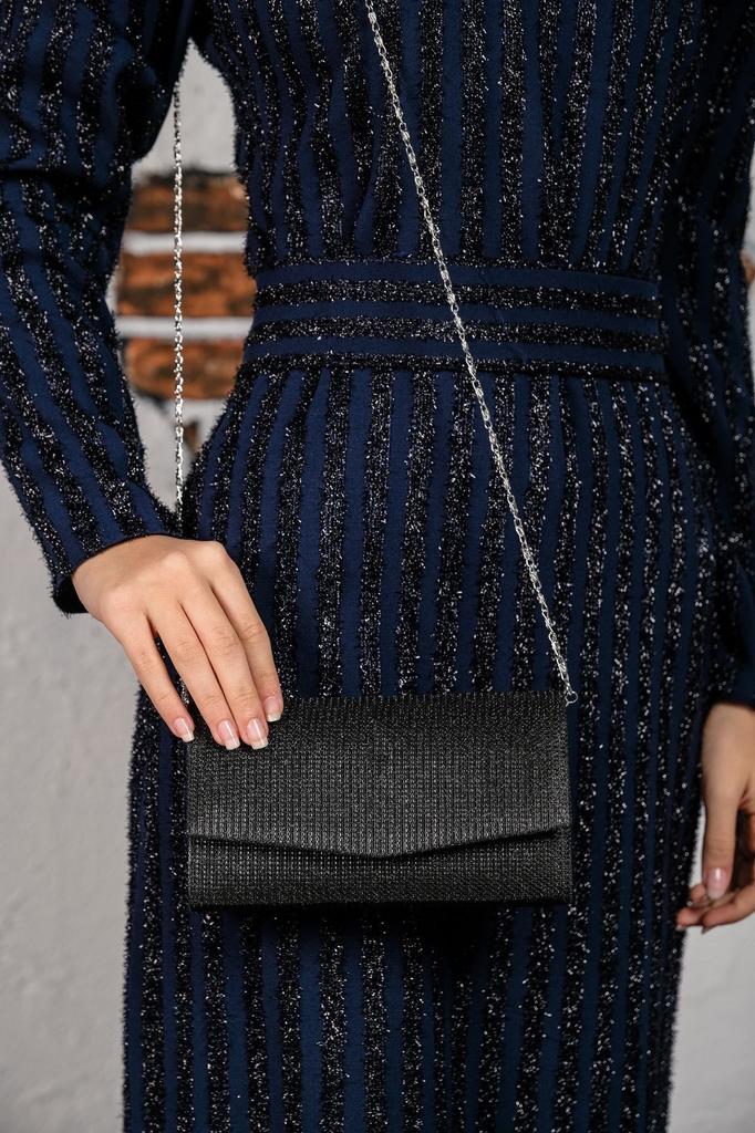 Women's Stylish and Useful Evening Dress Bag Women's Black Glitter Mini Box Shoulder Evening Bag