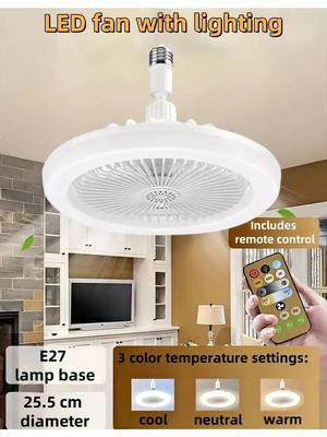Умный потолочный вентилятор 2 в 1 со светодиодной подсветкой Тихий 30 Вт E27 Диммируемая лампа-вентилятор с пультом дистанционного управления Регулируемый воздуховод для спальни, гостиной, кухни