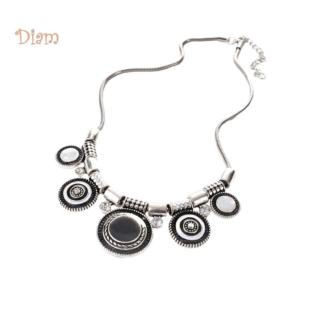 Diamonding Jewelry Ethnic Women Crystal Stone Inlaid Round Enamel Pendant Statement Bib Necklace