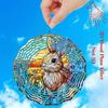 Stained Glass Rabbit Floral Wind Chime 10 Inch Double Sided Rotating Garden Decor for Outdoor Indoor Patio Porch Yard Wall Art