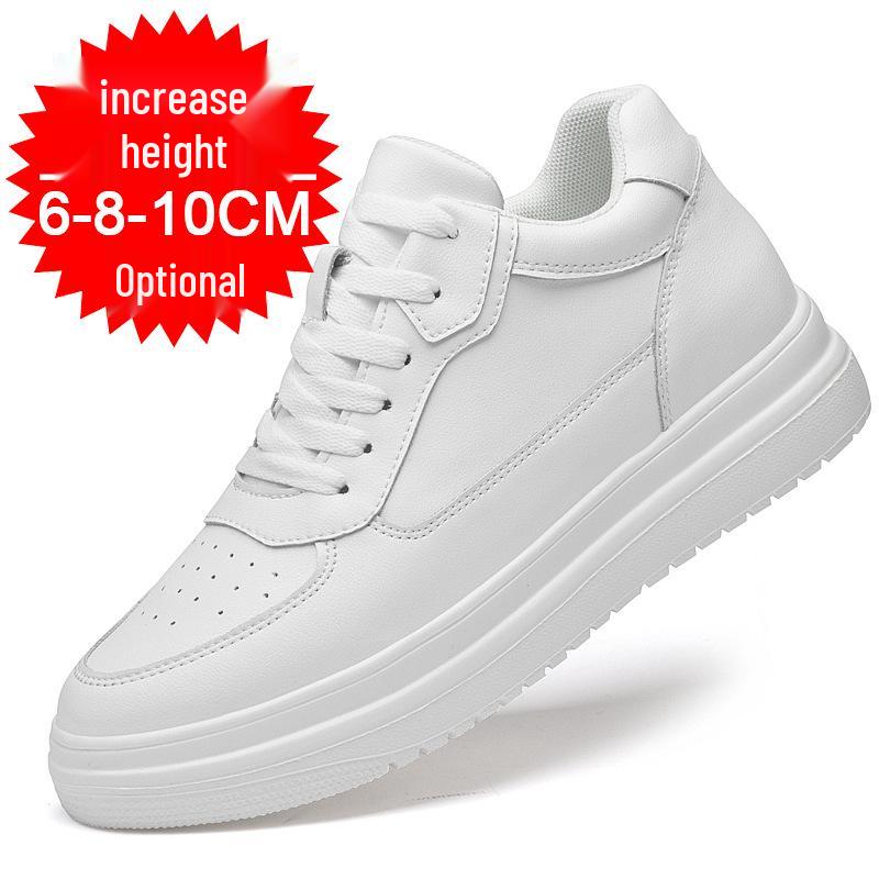 Men's Breathable Skate Sneakers - 10cm Invisible Lift, Thick Sole, White Casual Shoes