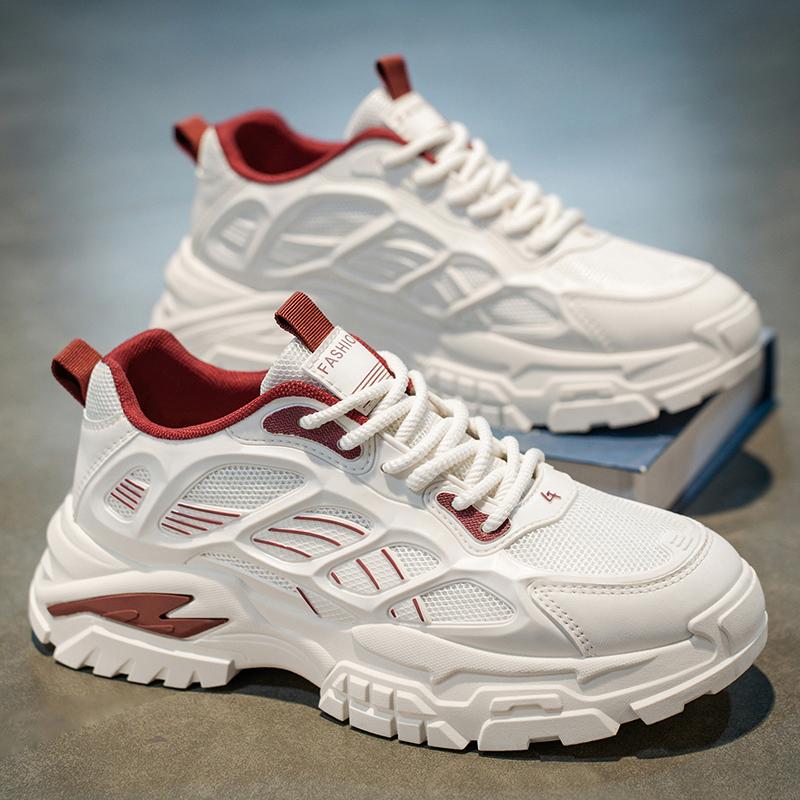 Thick Sole Versatile Clunky Sneaker For Men New Trend Mesh Lace Up Breathable Casual Sports Shoes Increased Soft Soles