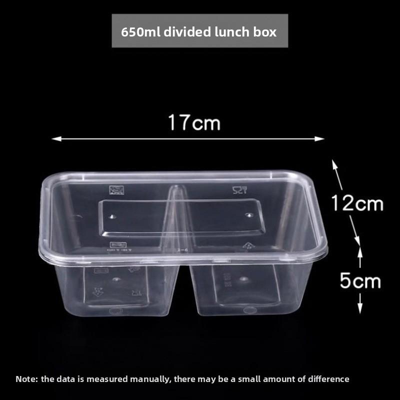 2 Compartment Disposable Food Container with Lid Transparent Plastic Lunch Box Takeaway Meal Box