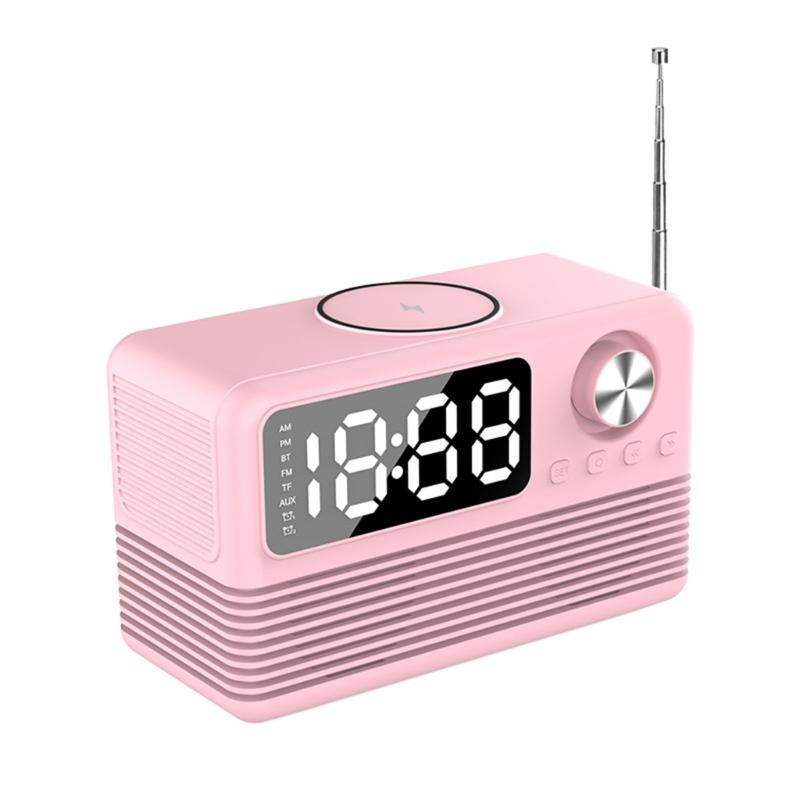 15-ваттная беспроводная зарядка, Bluetooth-совместимая колонка со светодиодным зеркальным будильником, двойной будильник, защита от кражи, подходит для дома и офиса
