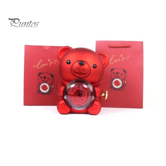 Консервированная роза, подарок в виде медведя-обнимашки с ожерельем в виде сердца, вращающаяся вечная подарочная коробка с цветком-медведем для жены, мамы, бабушки, девушки, подарок на день святого Валентина, день рождения