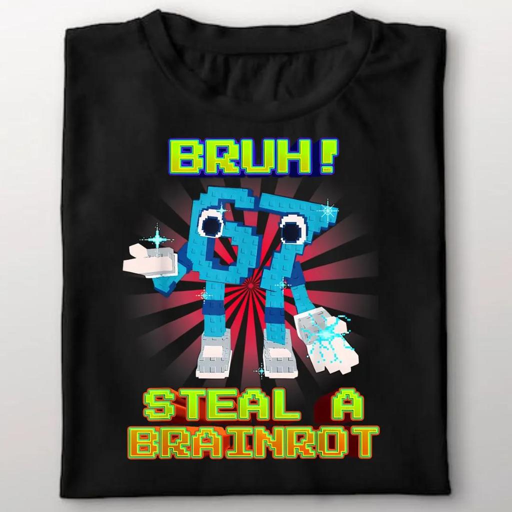 SpringSummer New Mens and Womens Bruh 67 Meme Steal A Brainrot Pixel Pattern Printed Cotton Casual Short Sleeve Tshirt