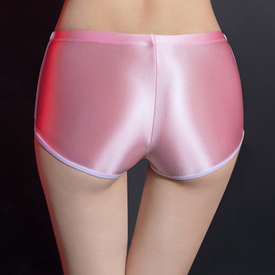 Women Underpants Smooth Ice Silk Solid Color Mid Waist Moisture-wicking Slim Fit High Elasticity Daily Wear Lady Boxers