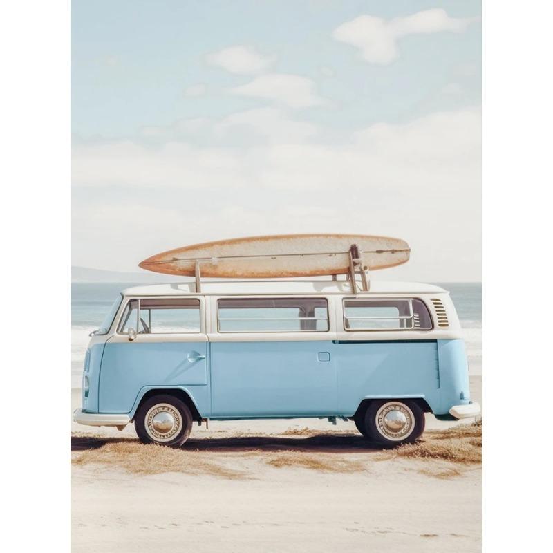 Природа Пляж Морские Волны Прибрежный Пампасная Трава Камыш Небо Автобусная Фотография Скандинавский Постер Печать на Холсте Настенный Домашний Декор