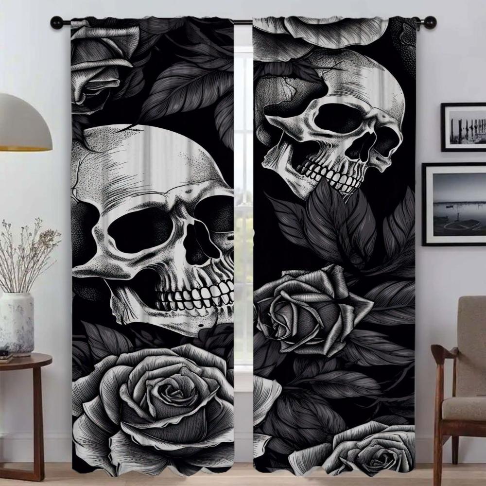 Skull Halloween Decoration Blackout Curtains for Living Room Shades Tulle for Bedroom Home Interior Curtains 2 Pieces Partition