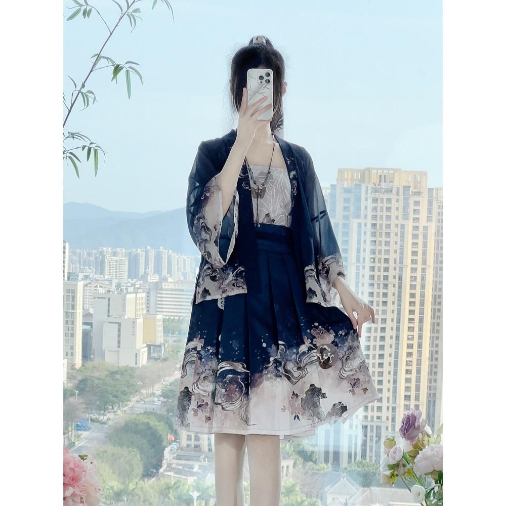 Ханьфу в стиле династии Сун для женщин, плиссированная юбка, повседневный комплект, весна и осень