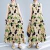 Real Shot Summer New Literary Loose Printing Round Neck Sleeveless Dress Women's Medium and Long