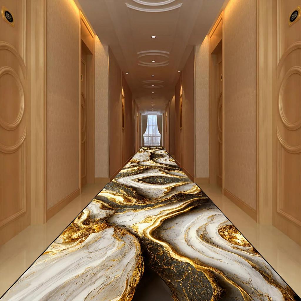 Золотистый Абстрактный Стиль Ковровое Покрытие для Коридора Проход Нескользящие Дорожки Моющиеся Коврики для Лестницы Домашний Декор Коврик для Гостиной Настраиваемый